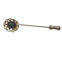 Vintage Gold Tone Lapel Stick Pin With Jade Green Stone - £7.52 GBP