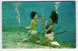 Weeki Wachee Mermaid Florida Postcard 2 Women Drink Eat Underwater Chrome Unused - £10.05 GBP