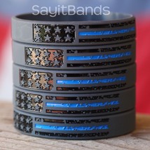5 Vintage Flag Wristbands with The Thin BLUE Line For Police Support Awa... - $6.81