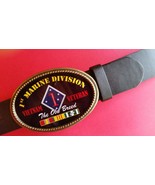 Vietnam Veteran 1st MARINE DIVISION Epoxy Belt Buckle &amp;Black bonded Leat... - $31.01 CAD