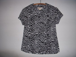 Womens Michael Kors Black White Zebra Animal Print Cotton Button Down Sh... - $9.89