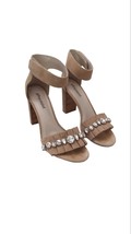 Anthropologie Jeffrey Campbell Purdy Heels 9.5 Tan Suede Jeweled Ruffled Stacked - £47.47 GBP