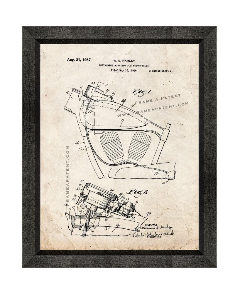 Primary image for Instrument Mounting for Motorcycles Patent Print Old Look with Beveled Wood Fram