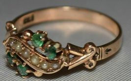 Antique Victorian 10k Rose Gold Over Round Cut Emerald &amp; Pearl Claw Ring 1.20Ct - £74.36 GBP