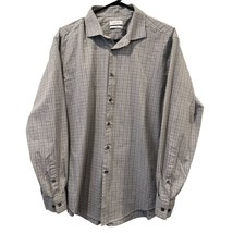 Calvin Klein Mens Shirt Neck 17 17.5 XL Extra Large Slim Fit Stretch Grey White - £7.18 GBP