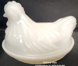 Hazel Atlas White Milk Glass Small Hen on Nest Candy Dish Trinket Box 1902-1987 - £15.02 GBP