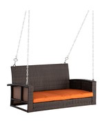 Outsunny 2-Person Wicker Hanging Outdoor Porch Swing Bench w/ Cushions - $3,571.68 MXN