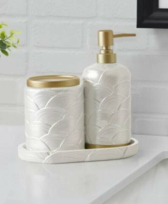 NOB Lavender &amp; Sage 3-Pc Bathroom Counter Accessory Set Dispenser Canite... - $28.00