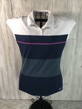 Nike Golf Tour Performance Dri-fit Women&#39;s L Polo White, Blues &amp; Pink Stripe - £12.54 GBP