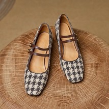 Tweed Mary Jane Buckle Pumps Women Houndstooth Plaid Square Toe Shoes Female Dai - £94.46 GBP