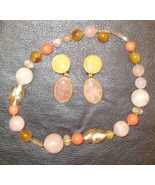 NEW Vintage Bergdorf Goodman Coral Rose &amp; Lemon Quartz Stone Earrings &amp; ... - $175.00