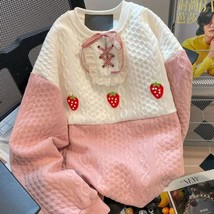 Strawberry Embroidery Knit Sweatshirt Pullover | Women Top Lolita Top - £38.54 GBP