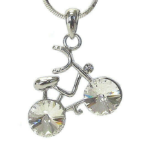 Bicycle with Crystals Pendant Necklace White Gold - £9.82 GBP