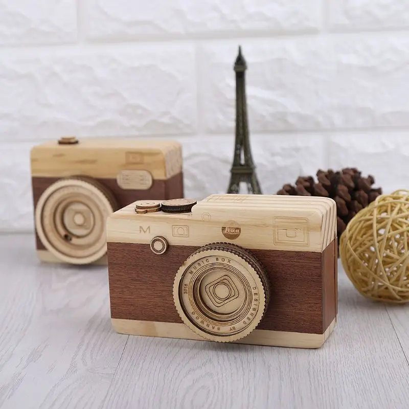 Wooden Music Box Retro Camera Design Classical  Birthday Home Decoration - £13.15 GBP+