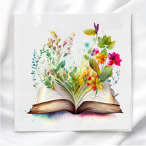 Floral Book Quilt Block Image Printed on Fabric Square - $4.50+