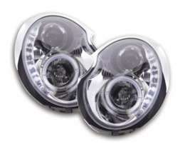 Fk Pair Led Drl Halo Ring Headlights Bmw Mini Cooper S Jcw R50 01-06 Chrome Lhd - £309.37 GBP