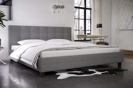 Dhp Rose Upholstered Platform Bed, King, Gray Linen, No Box Spring Required, - $241.98