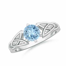ANGARA Solitaire Round Aquamarine Celtic Knot Ring for Women in 14K Solid Gold - £614.54 GBP