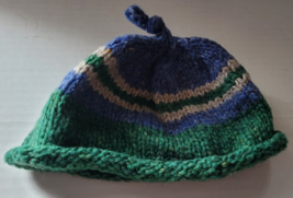 Homemade Crochet Blue Green White Childs Toboggan Cute Warm Winter Sledd... - $9.99