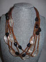 Necklace 5 Strands Amber Seed Beads Black Clear Plastic Beads PD Premier Designs - £12.54 GBP