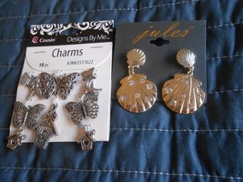 Beautiful Cousin Designs by Me Charms 10 pcs &amp; Jules pierced Seashells Earrings - £8.69 GBP
