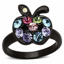 Multi Color Crystal Apple Ring Black Plated Stainless Steel TK316 - £13.63 GBP