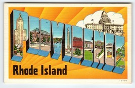 Greetings From Providence Rhode Island Large Big Letter Postcard Linen Unused - £9.32 GBP