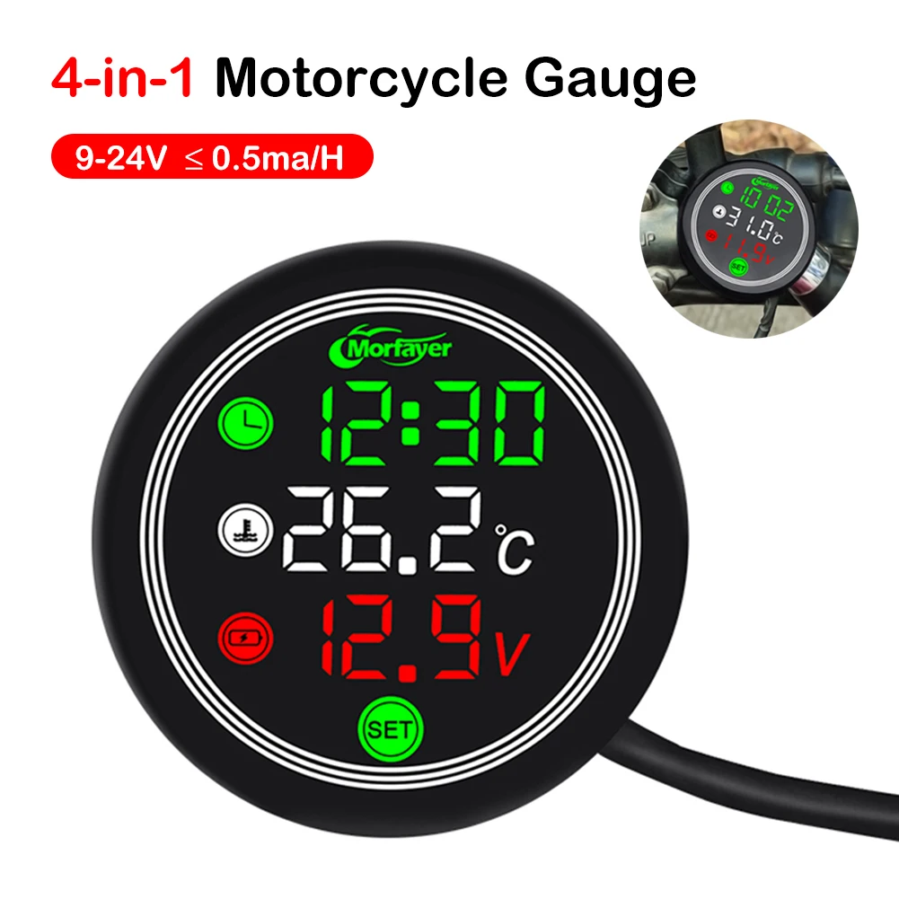 Motorcycle Thermometer LED Digital Display 9-24V Electronic 4 In 1 Water - £16.01 GBP+