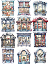 12 PCS Christmas Window Stickers Lot Snow Theme Vintage Retro Watercolor Decal  - £6.33 GBP