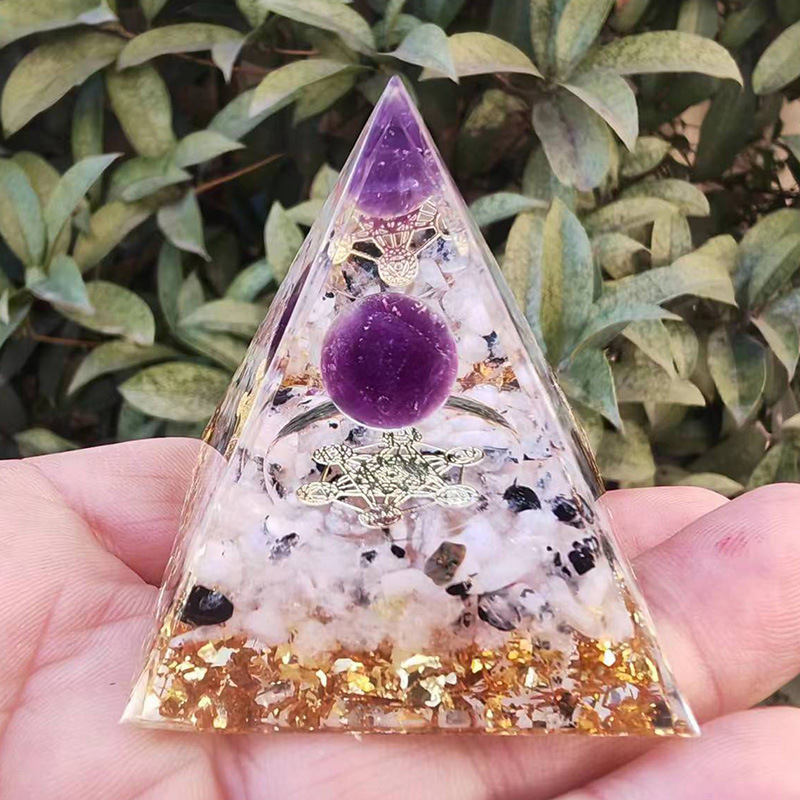 Natural Orgonite Pyramid Reiki Amethyst Energy Healing Chakra Meditation... - $11.99