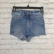 Divided H&amp;M Shorts Women&#39;s 2 Blue Medium Wash Denim Mid-Rise Short Cut-off - $14.99