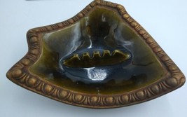 Vintage California Pottery Ashtray MCM 9.5&quot;x8&quot; Brown Green 2570 - £28.23 GBP