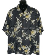 TOMMY BAHAMA L gray Hawaiian Camp Shirt SILK Excellent men&#39;s resort S/S ... - $40.99 CAD
