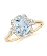 ANGARA 1.38Ct Cushion Aquamarine Halo Ring with Trio Diamonds in 14K Yel... - $2,094.39