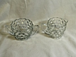 2 Piece Fostoria Glass American Cube Pattern Clear Handled Open Sugar / Creamer  - £18.37 GBP