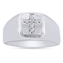 1/20 CT Naturel Croix Diamant Hommes Bague 14K Plaqué or Blanc Argent St... - $103.06