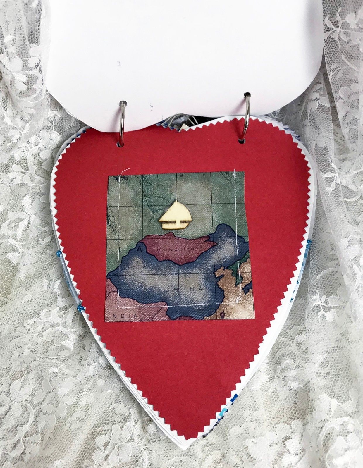 Heart Shaped Junk Journal "Sailing" Wood Storage Box - 7.5" x 6.5" x 1" - 100+P Item image 6