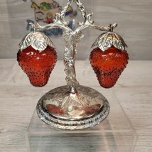 Vintage Hanging Red Strawberry Salt &amp; Pepper Shakers Tree Made In Hong Kong - £50.13 GBP