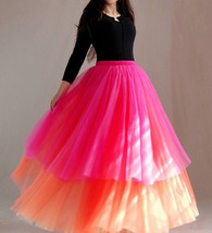 Hot Pink Red Tiered Tulle Maxi Skirt Outfit Women Plus Size Pleated Tulle Skirt