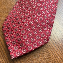 Vintage Banana Republic Necktie Mens Red Gold Gray Pure Silk Tie K025CJ2 80s 90s - £10.29 GBP