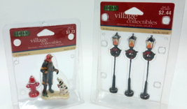 LEMAX Village Fireman Dalmatian Hydrant &amp; 3 Lampposts - £15.49 GBP
