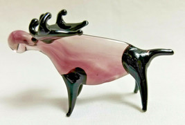 Russian Hand-Blown Art Glass Figurine Moose Elk Amethyst Purple Black - $24.50