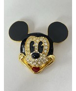 Crystal Enamel Mickey Head Brooch Signed Disney Vintage - $49.49