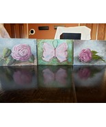 3 5x7 HANDPAINTED PICTURES! ROSES! BUTTERFLY! SHABBY CHIC! CANVAS PANELS! - $36.40 CAD