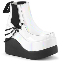 DEMONIA VOID-50 Women&#39;s White 5&quot; Wedge Platform Elastic Sides Chains Ankle Boots - £73.38 GBP