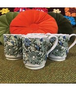VTG Inarco Japan 4 Lot Coffee Mugs Tea Cups Textured Daisy Flowers Blue/... - $61.27 CAD