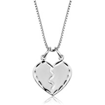 Women&#39;s Broken Heart Charm Pendant Rhodium Plated Box Chain Fashion Necklace 18&quot; - £45.27 GBP