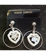 Dangle Earrings Heart Shaped Silver Color - Pierced Ears - £3.35 GBP