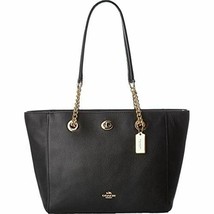Coach Ny 57107 Turlock Black Leather Gold Chain Top Zip Shoulder Tote Bagnwt - £183.84 GBP