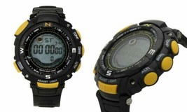 NEW Geneva Platinum 4561 Men&#39;s MARATHON Yellow Accent Black Rubber Digital Watch - £15.78 GBP